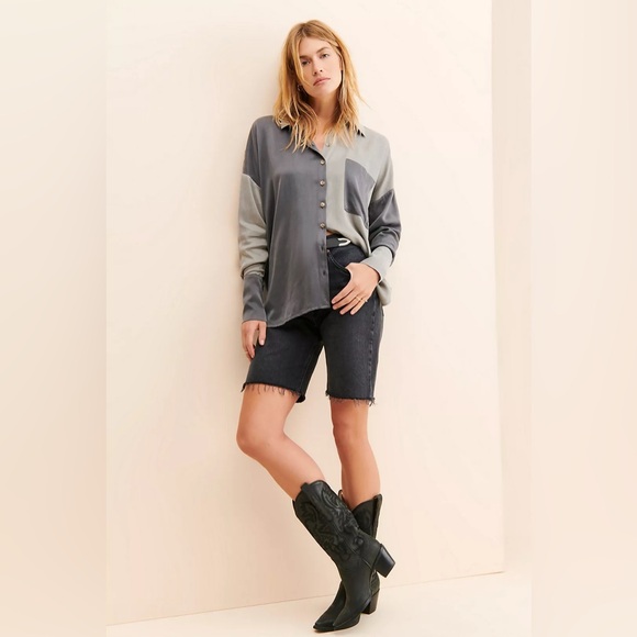 NWOT Free People Silky Samantha Patchwork Button Down - Picture 1 of 11
